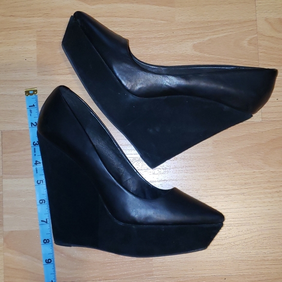 Black leather, suede platforms - Picture 3 of 4